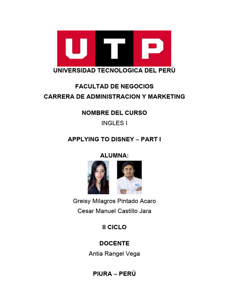 Final Assignment Applying To Disney Part I Pdf