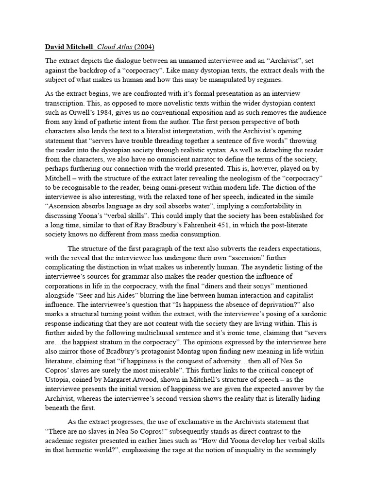 A Dystopia Unseen Extract Response - Cloud Atlas (2004) | PDF ...