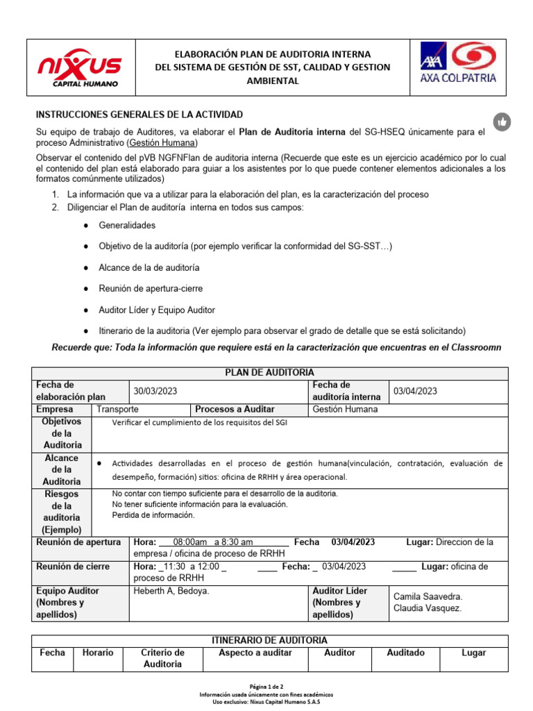 Plan de Auditoría Interna SG-HSEQ | PDF | Auditoría | Business