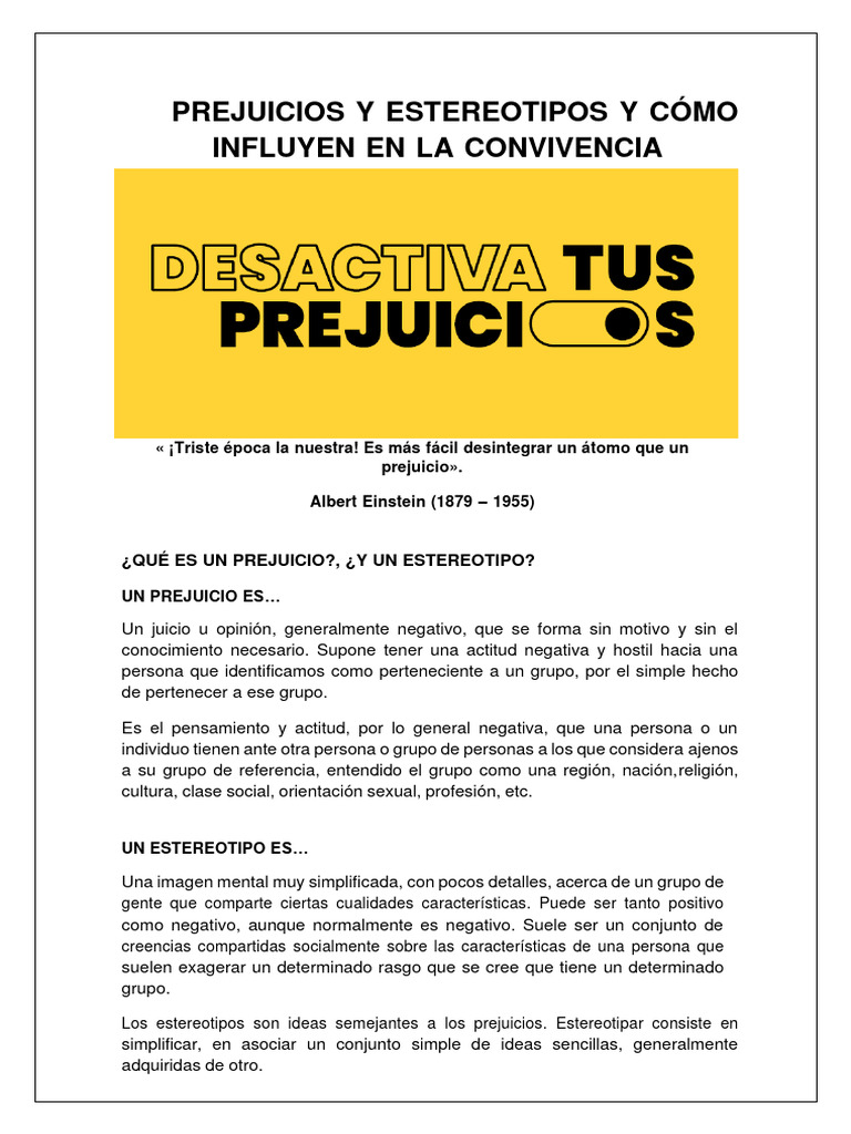 Prejuicios y Estereotipos en la Convivencia | PDF | Estereotipos ...
