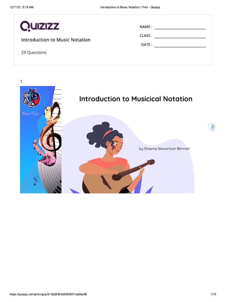 Introduction To Music Notation - Print - Quizizz | PDF