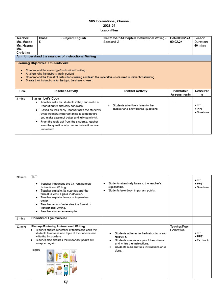 Instructional Writing Lesson Plan for Class 5 | PDF | Cognitive Science ...