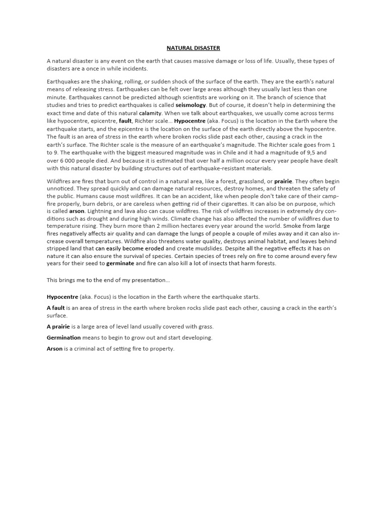 Natural Disasters Pdf Earthquakes Wildfire
