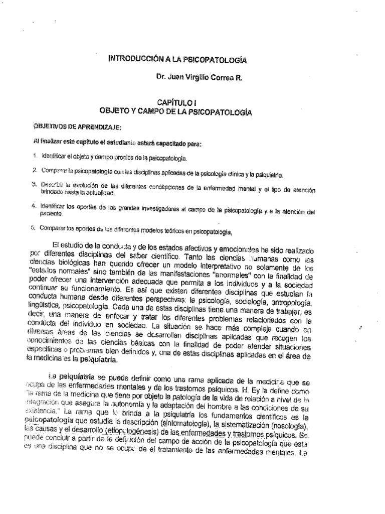 Introduccion A La Psicopatologia | PDF