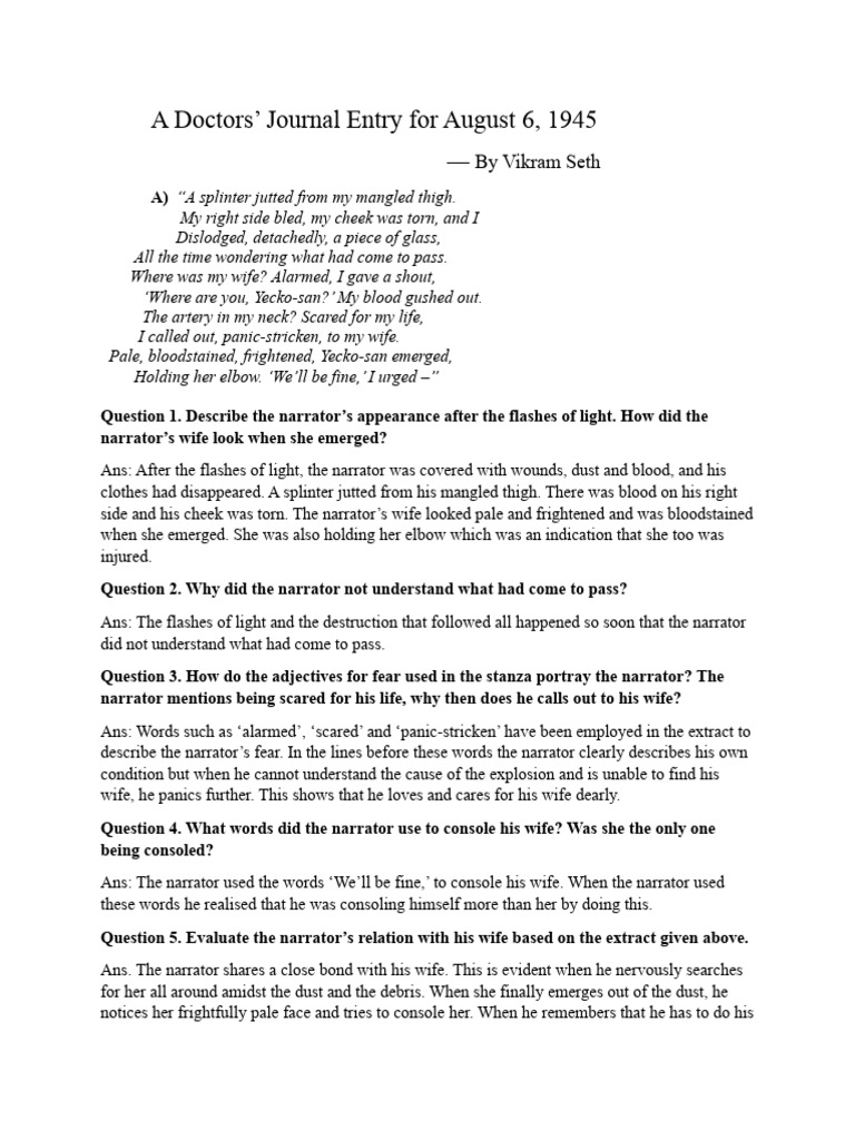 A Doctor&rsquo;s Journal Entry For August 6 J 1945 - RTC&rsquo;S | PDF | Art 
