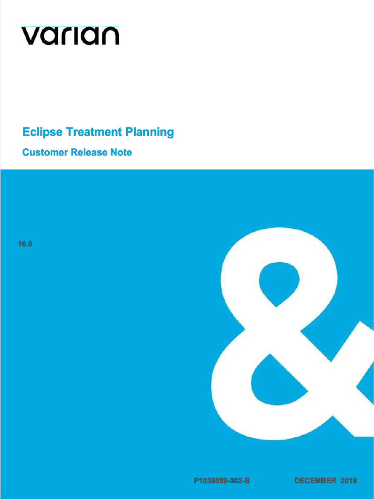 PDF Eclipse 160 Treatment Planning Customer Release Note - Compress | PDF