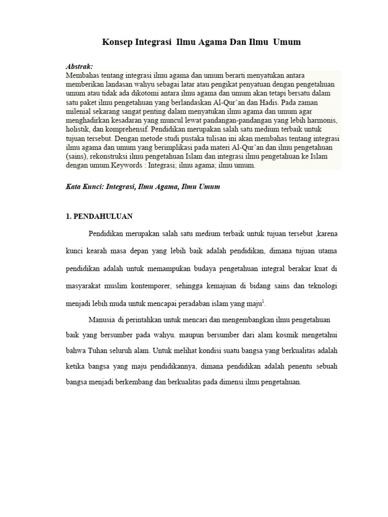 Integrasi Ilmu Agama dan Umum | PDF