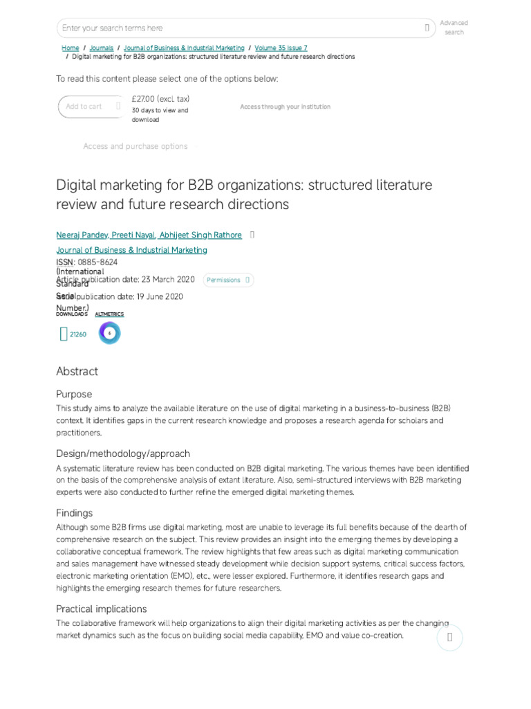 Digital marketing for b2b organizations structured literature review