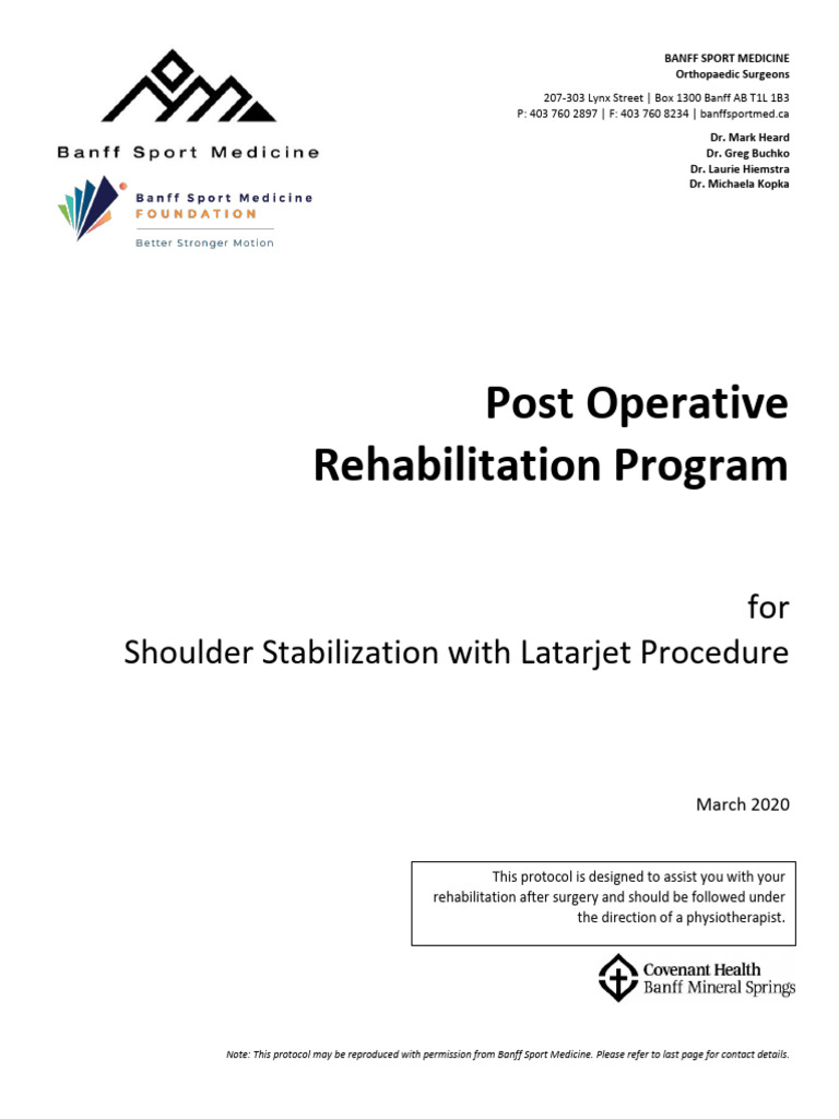 Shoulder Rehab Protocol: Latarjet Procedure | PDF | Anatomical Terms Of ...