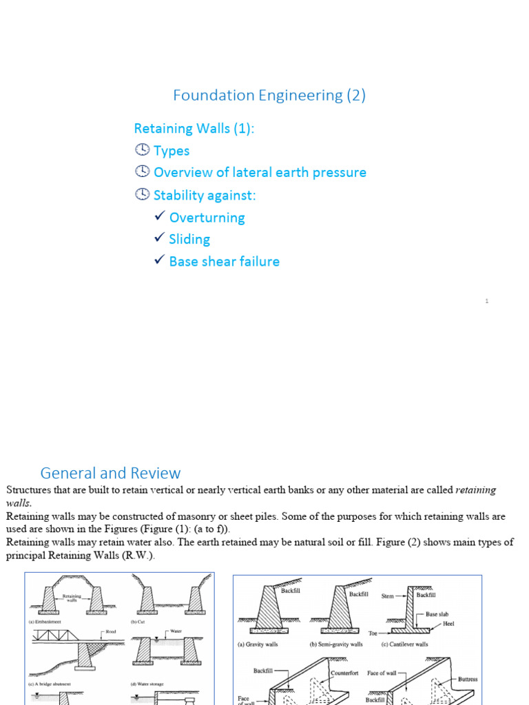 Retaining Walls: Types and Stability Analysis | PDF | Civil Engineering ...