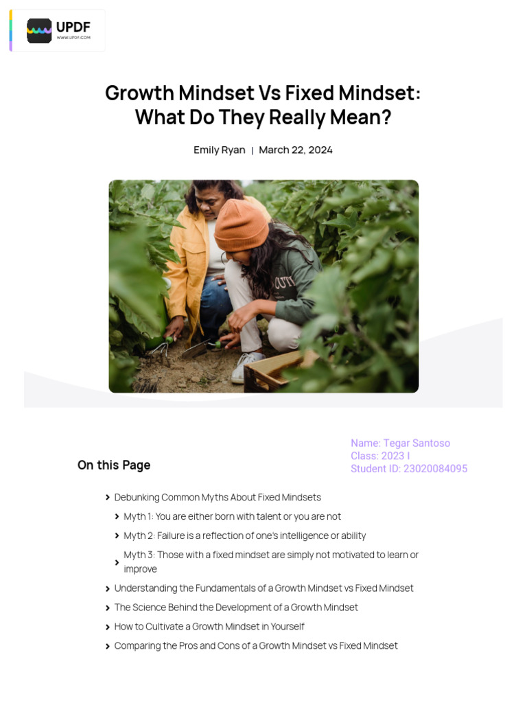 Growth Mindset Vs Fixed Mindset, 1 Pages | PDF