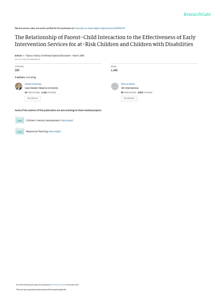 Parent-Child Interaction in Early Intervention | PDF | Child ...