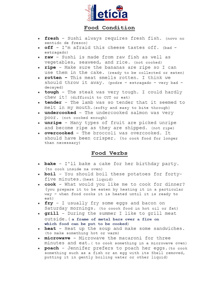 Food Condition Pdf Taste Foods