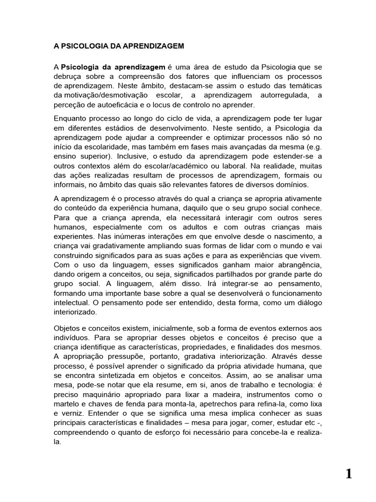 Psicologia da Aprendizagem e Estratégias | PDF | Aprendizado | Psicologia