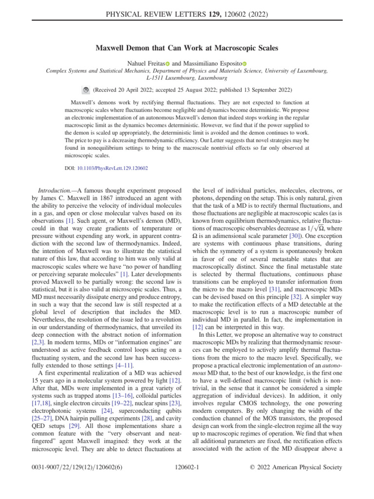 Macroscopic Maxwell's Demon via CMOS | PDF | Cmos | Mosfet