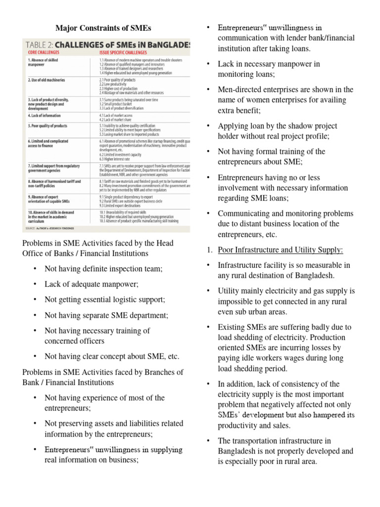 Challenges Faced by SMEs in Bangladesh | PDF | Small And Medium Sized ...