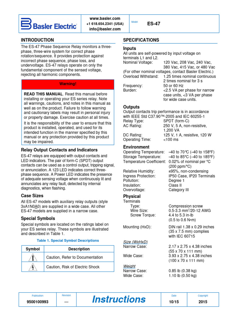 Instructions: Specifications Inputs | PDF | Alternating Current | Relay
