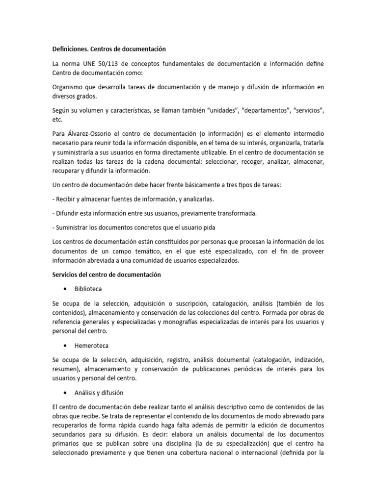 Definición y servicios de centros de documentación | PDF | Documento ...