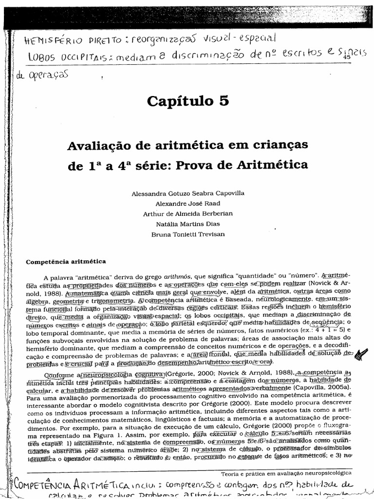 Avaliação de Aritmética-Capovilla | PDF