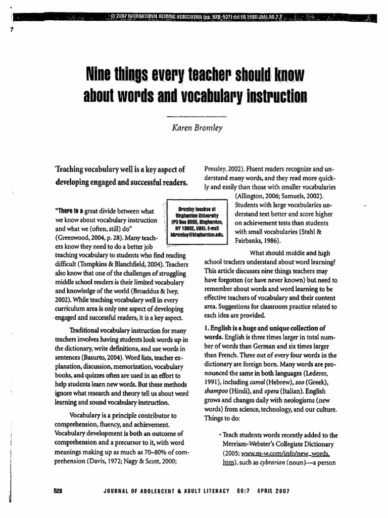 Bromley 9 things every teacher should know about words and vocabulary