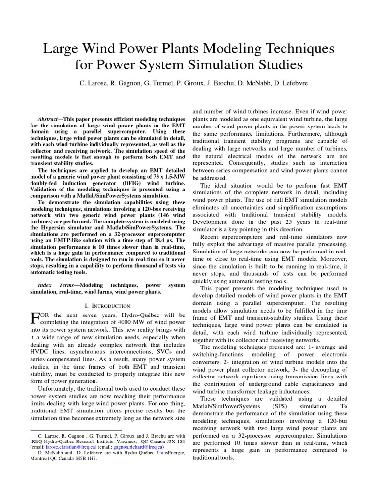 Large Wind Power Plants Modeling Techniques | PDF | Capacitor | Power ...