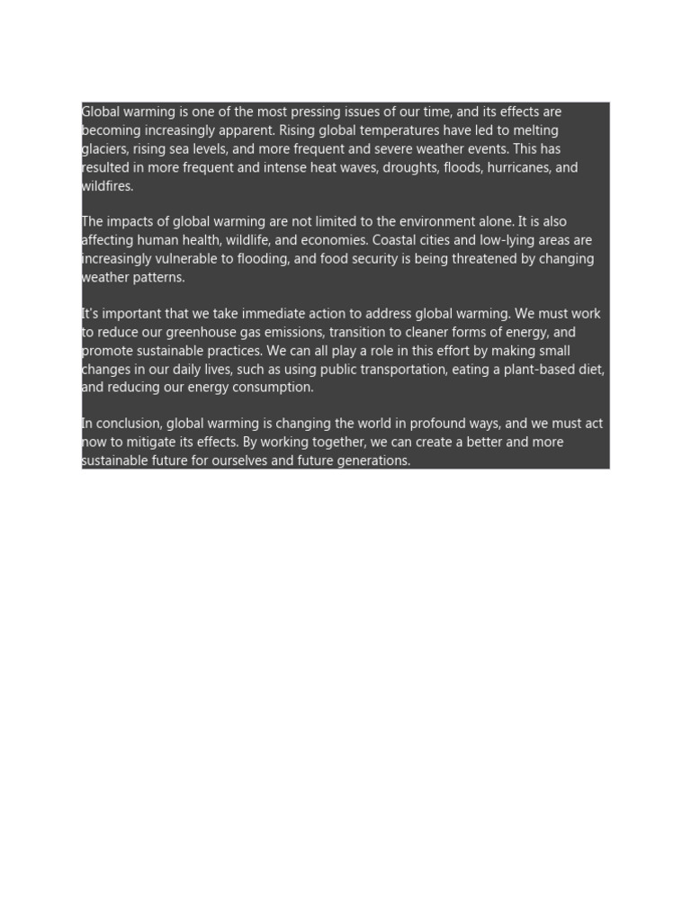 Global Warming: Urgent Action Needed | PDF | Wellness | Science ...