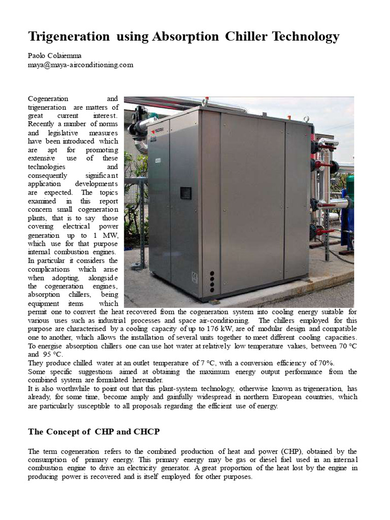 Trigeneration with Absorption Chillers | PDF | Cogeneration | Water Heating