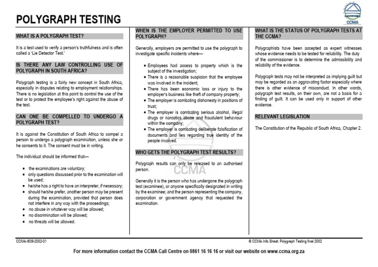 Ccma-I839-2002-01 Polygraph Testing Final | PDF | Polygraph | Employment