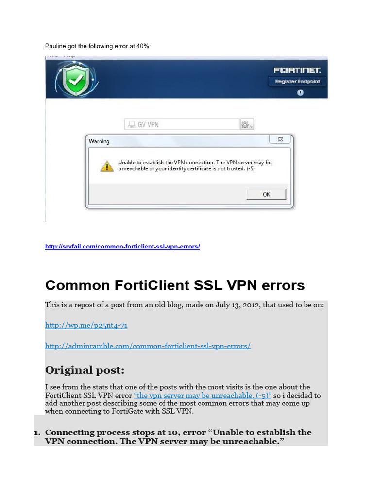Common FortiClient VPN Errors Explained | PDF | Computer Network ...