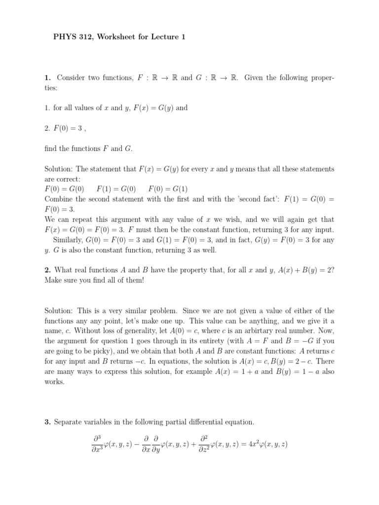Lecture1 Worksheets Solns | PDF | Derivative | Mathematical Concepts