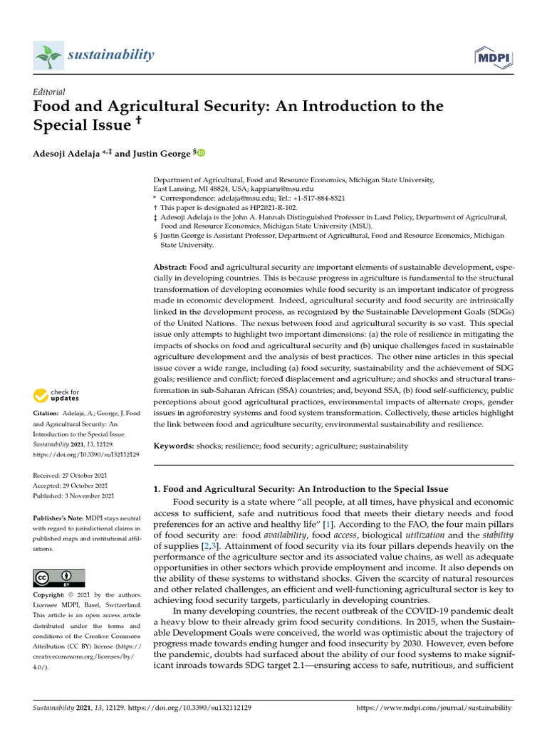 Sustainability 13 12129 v2 | PDF | Food Security | Palm Oil
