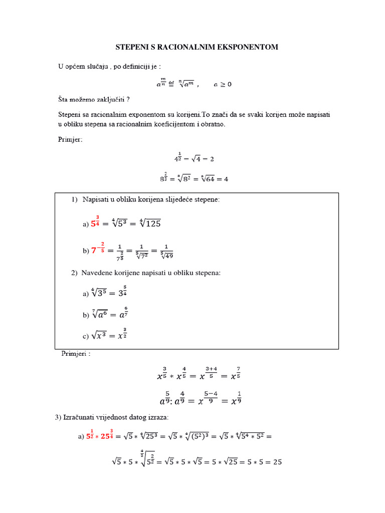 Stepeni Sa Racionalnim Eksponentom | PDF
