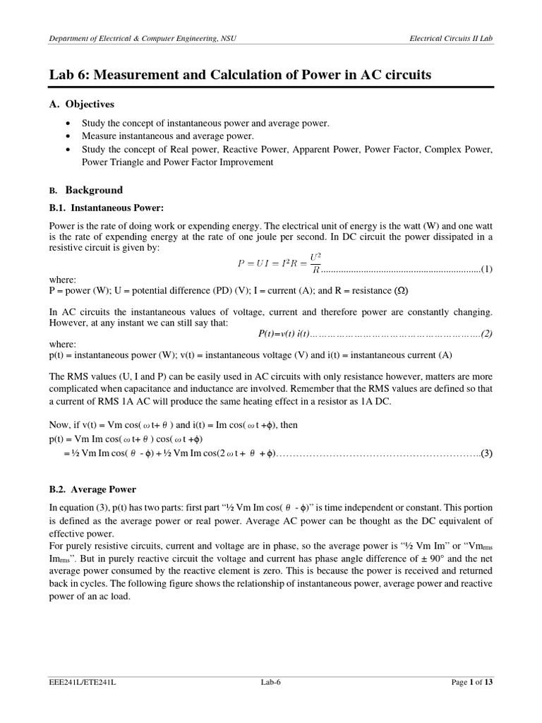 AC Power Measurement and Calculations | PDF | Ac Power | Electrical ...