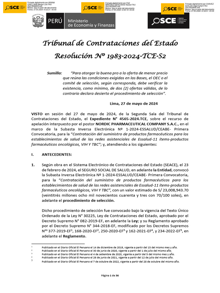 Resolución #1983-2024-TCE-S2 | PDF | Apelación | Subasta