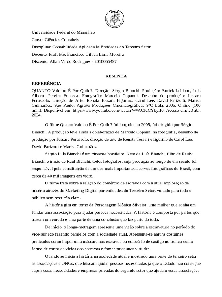 Resenha critica quanto vale ou e por quilo pdf