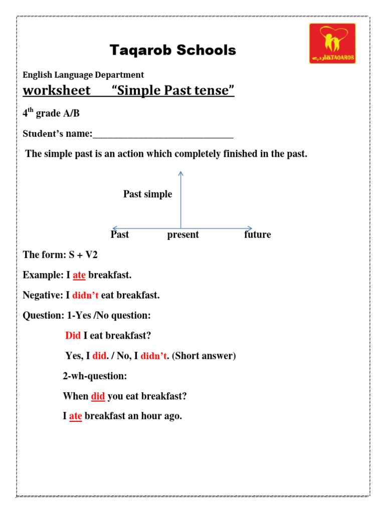 Worksheet Simple Past 4th Grade - 0 | PDF | Verb | Grammatical Tense