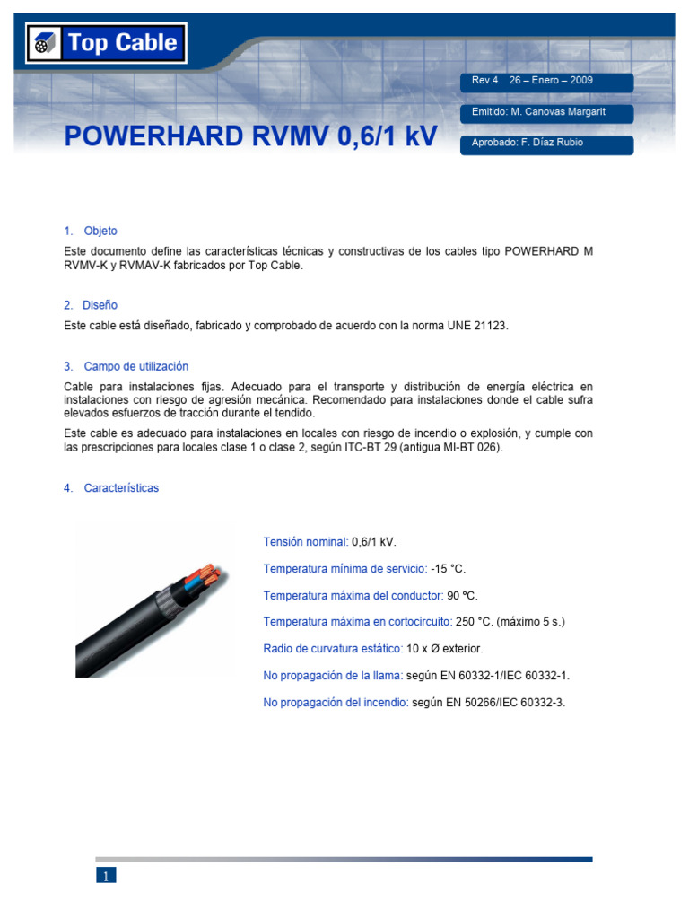 Características de Cables POWERHARD RVMV | PDF | Aislador (Electricidad ...
