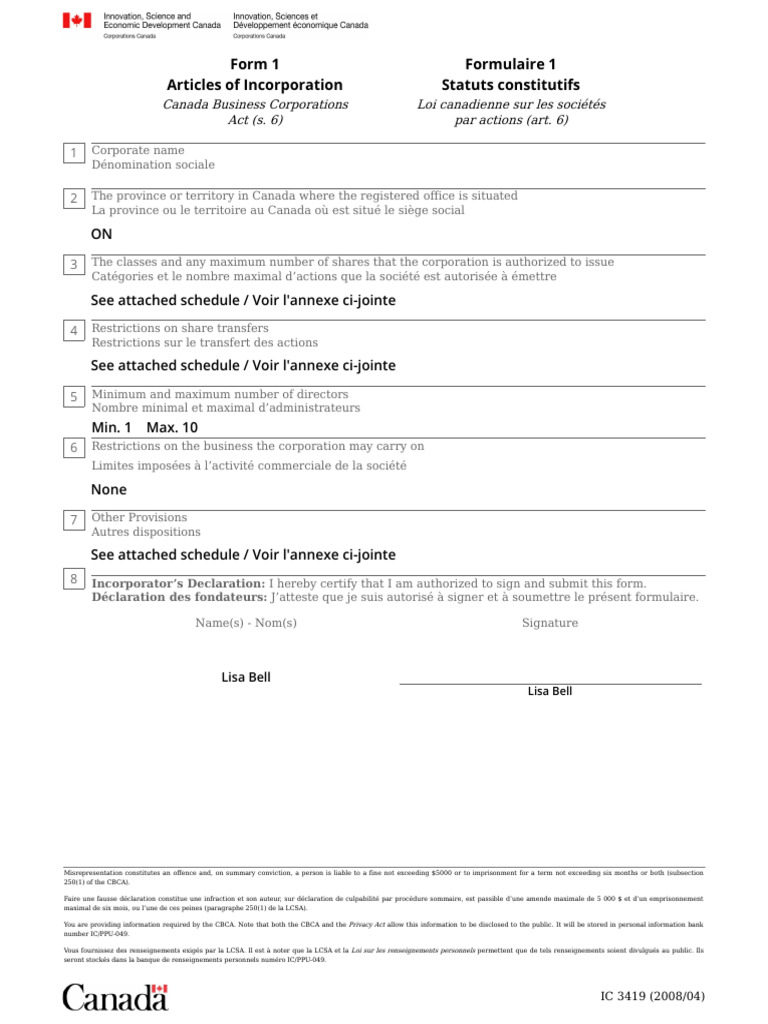 Articles of Incorporation Template | PDF | Securities (Finance) | Dividend
