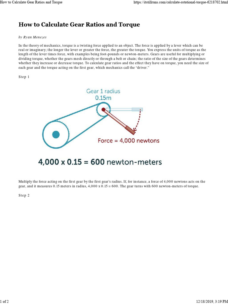 How To Calculate Gear Ratios and Torque Download Free PDF Torque Gear
