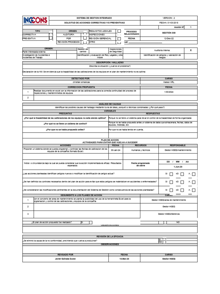 Acciones Correctivas En Gestión Sgi Pdf