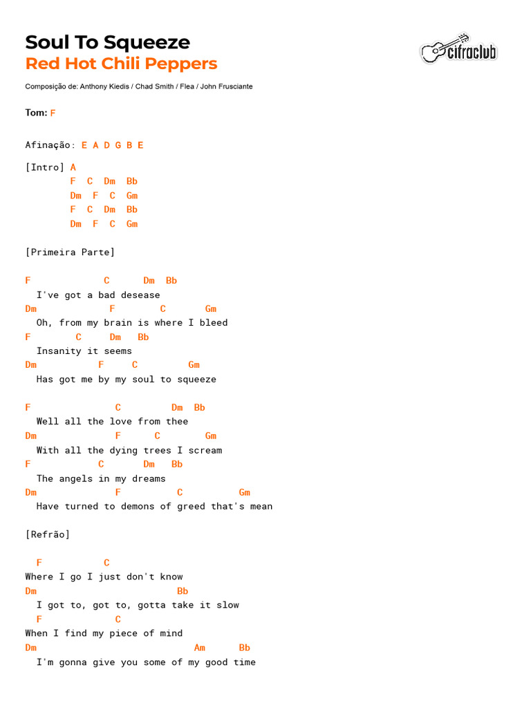 Red Hot Chili Peppers Soul To Squeeze PDF Funk Music
