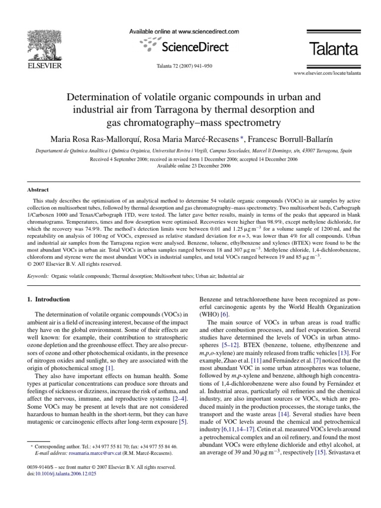 Determination of Volatile Organic Compounds | Volatile Organic Compound ...