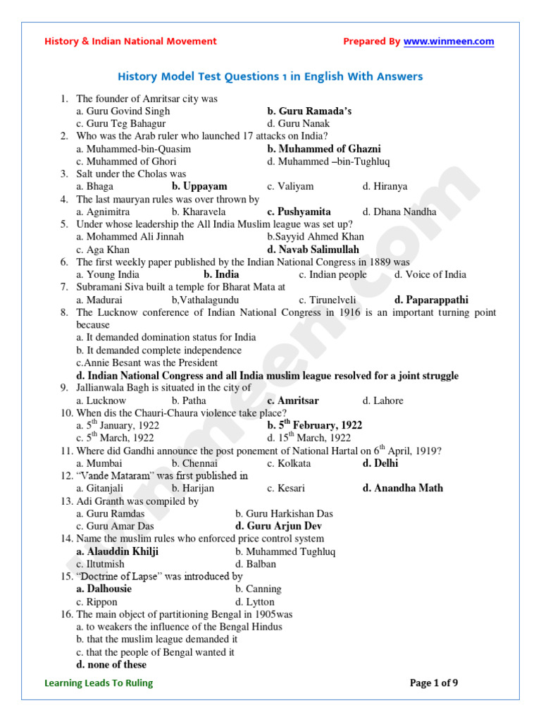 Test 1 | PDF | Indian Independence Movement | All India Muslim League