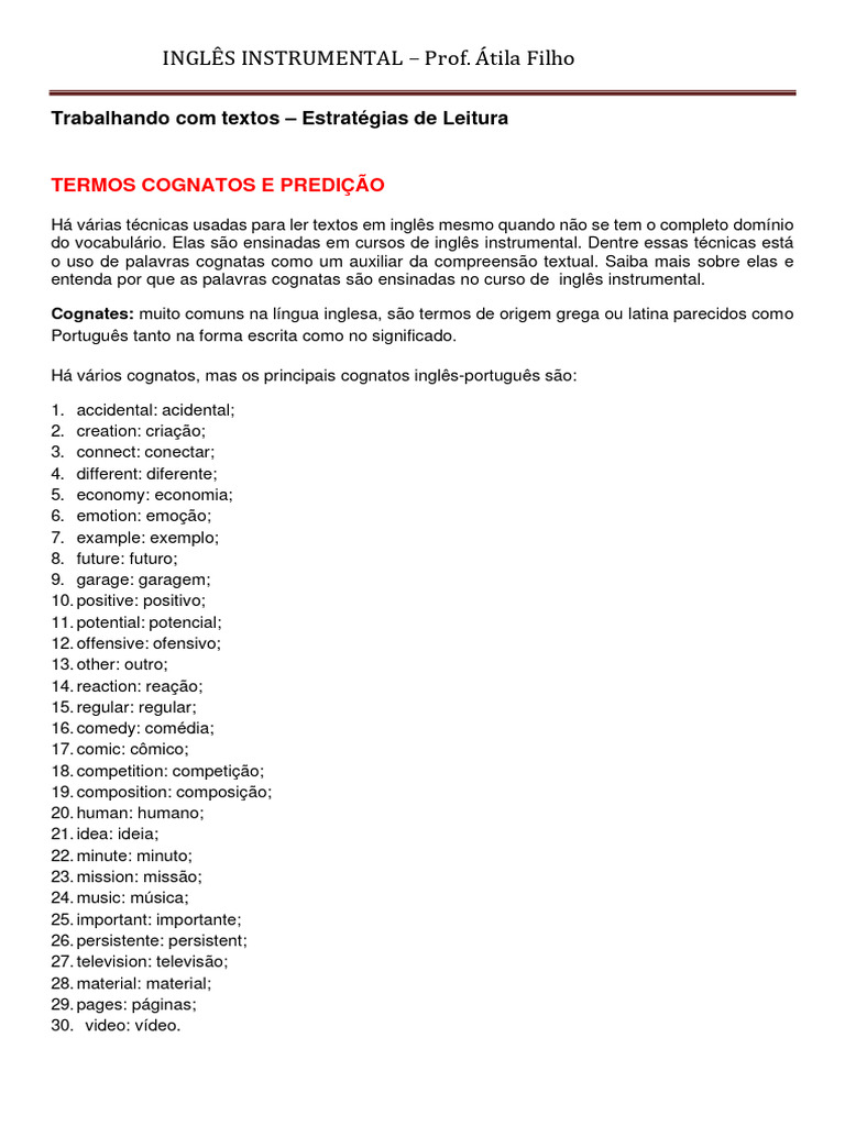 Palavras Cognatas em Inglês | PDF | Informação | Língua inglesa