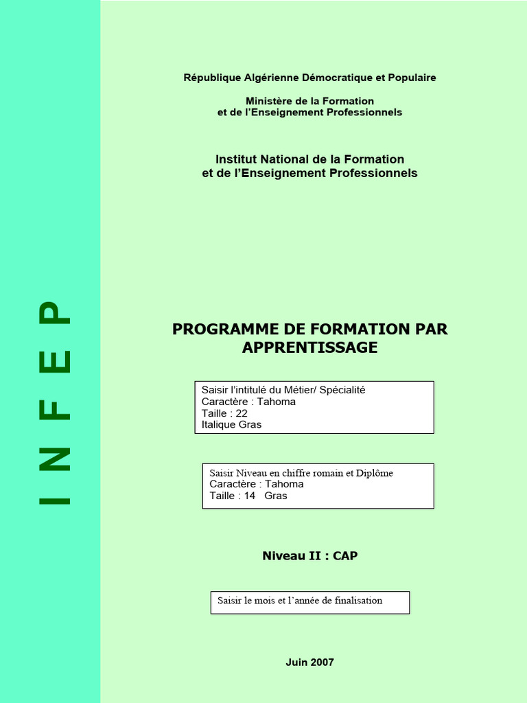 Programme de Formation par Apprentissage CAP | PDF | Pédagogie ...