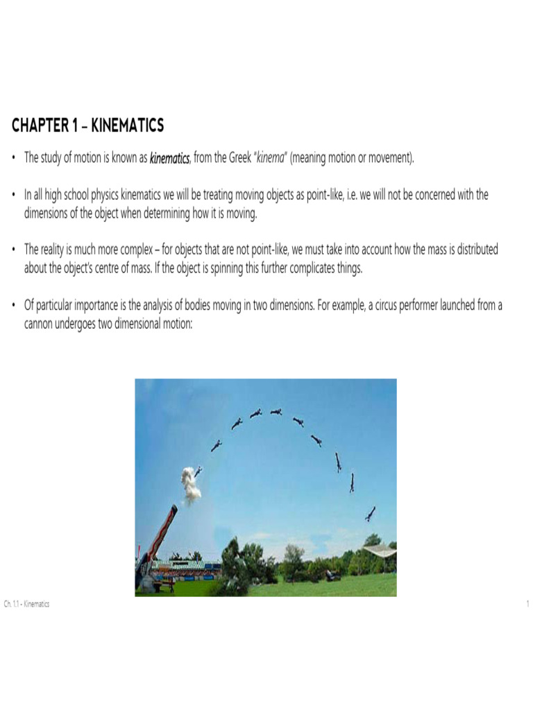 SPH4U - 2021W - Ch. 1.1 - Kinematics | PDF | Velocity | Acceleration