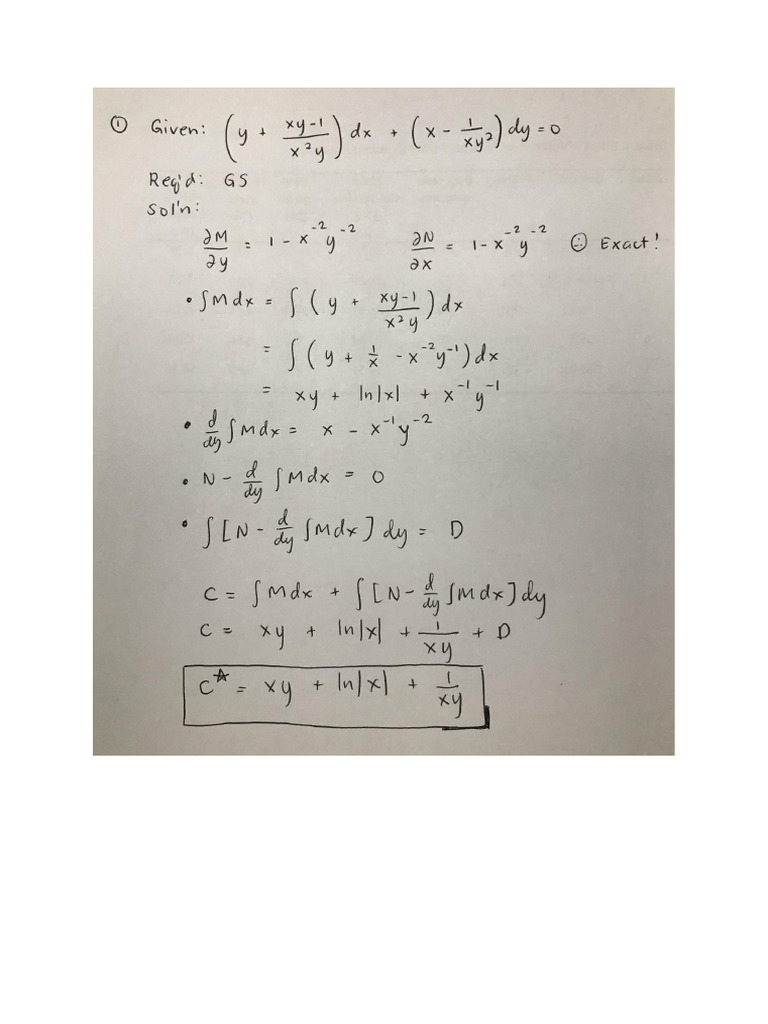Solution To An Exact Differential Equation | PDF