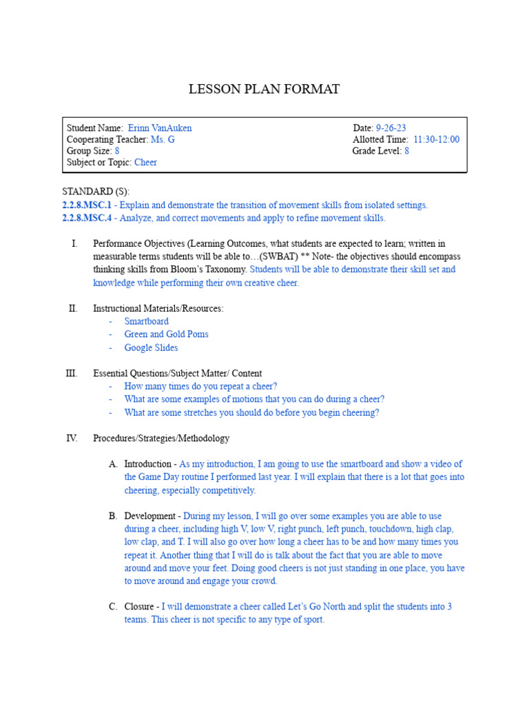 Erinn Vanauken - Practice Lesson Plan | PDF | Lesson Plan | Teaching
