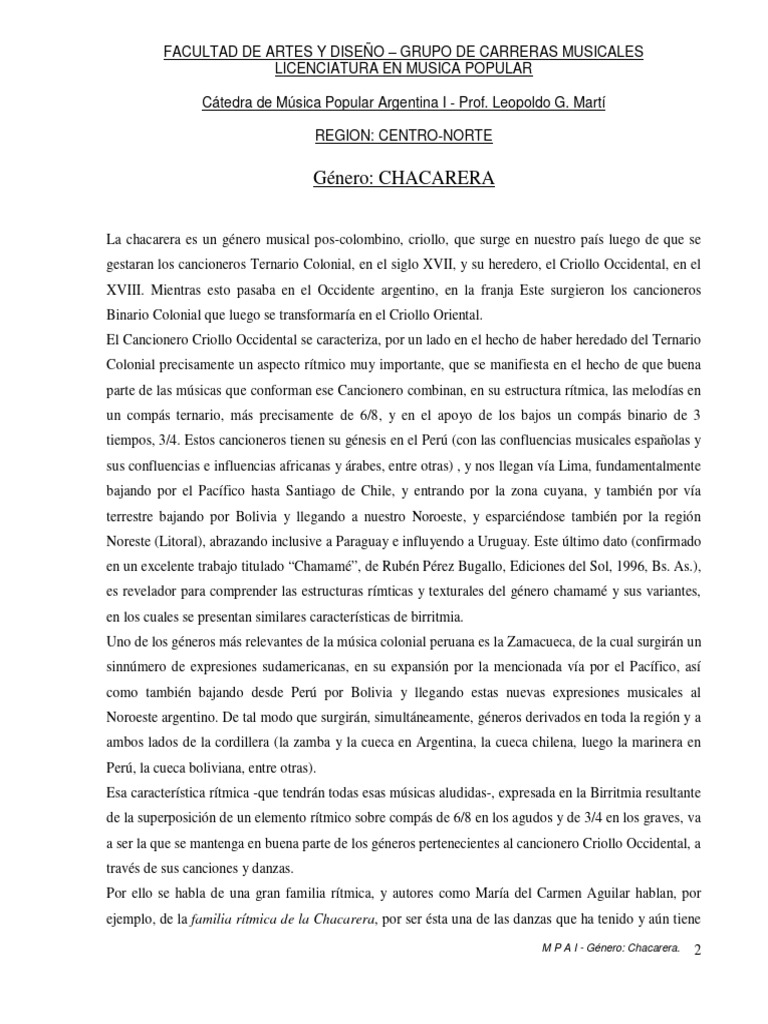 Estructura y Ritmo de la Chacarera | PDF | Ritmo | Guitarras