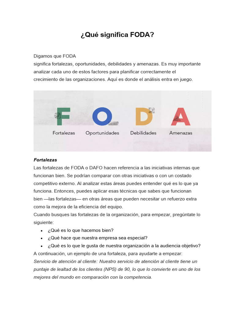 Significado y análisis de FODA | PDF | Análisis FODA | Business